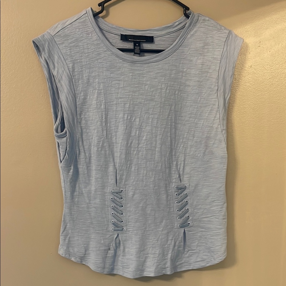 White House Black Market Light Blue Fitted Ruched Tee